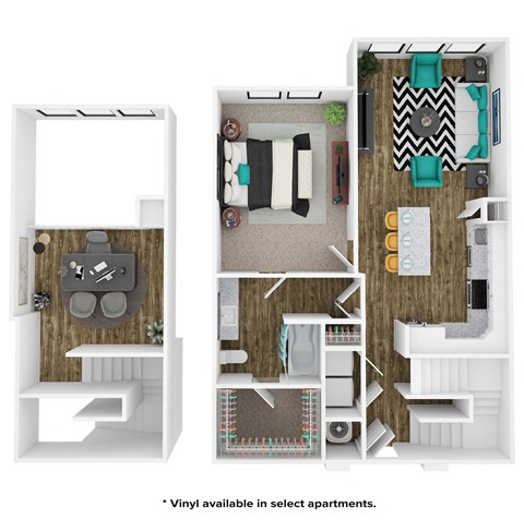 Floor plan for 1 bed, 1 bath, 1030 sqft